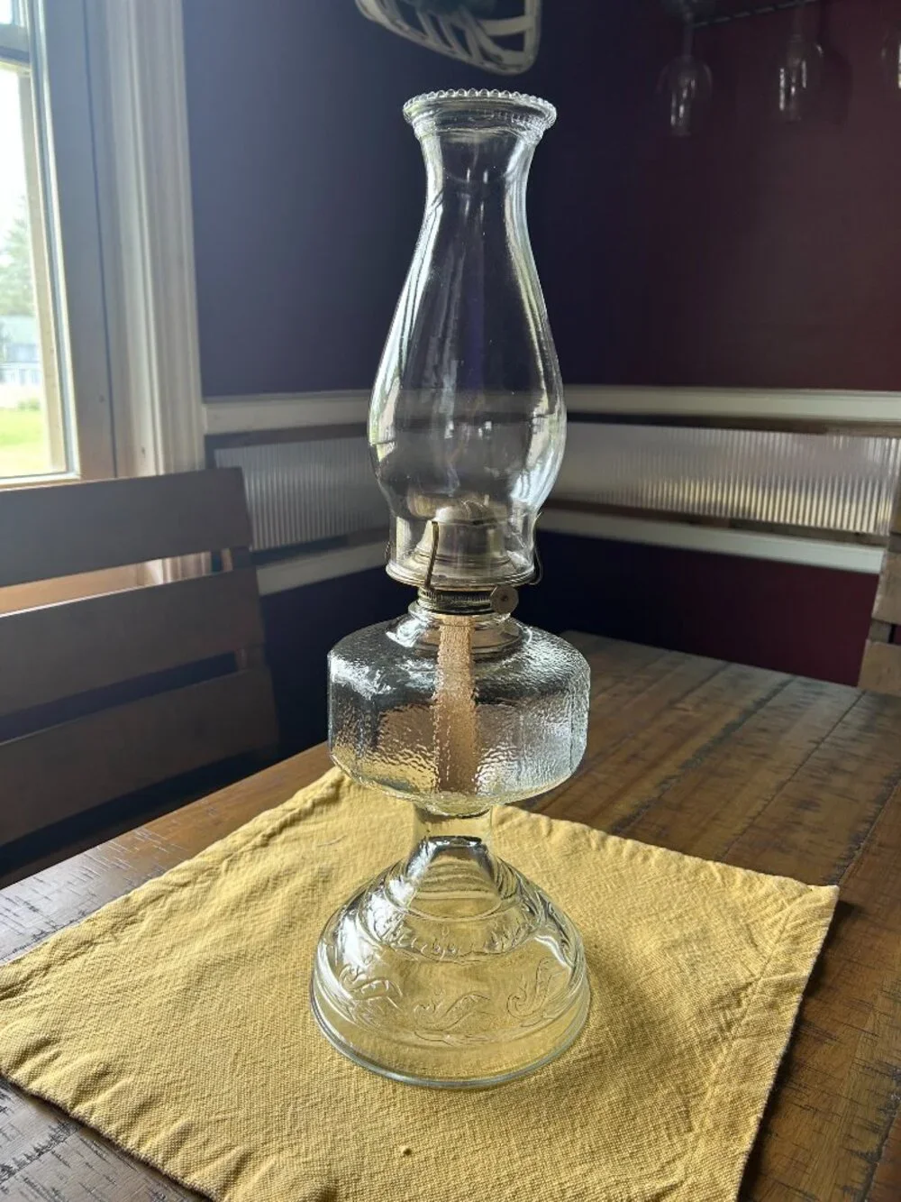 Vintage  Clear Glass Oil Lamp  Early American Homesteader   USA made   Bartlett
